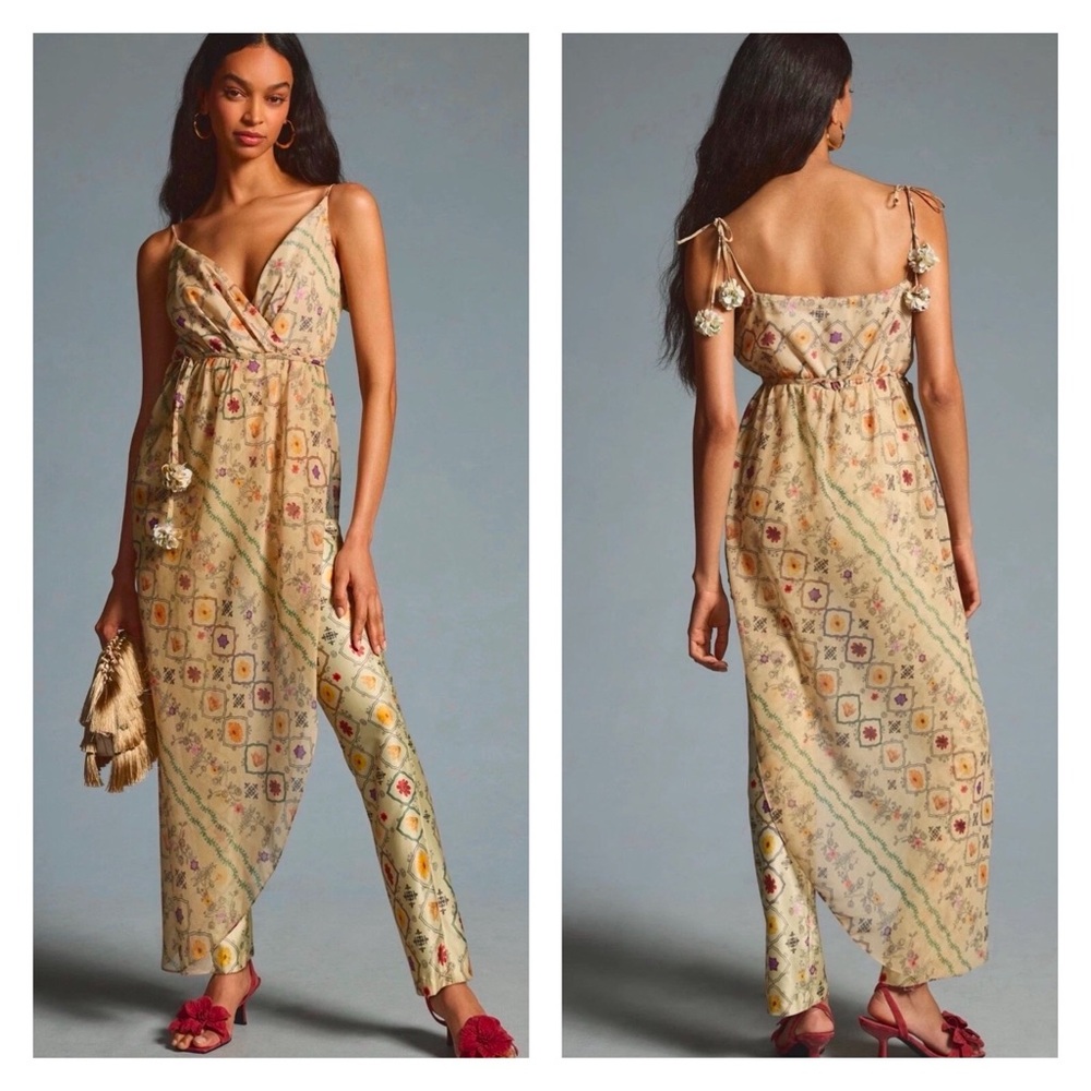 ANTHRO Zunilda Gutierrez Lantana Vines Floral Jumpsuit M Cocktail Indie Sleaze